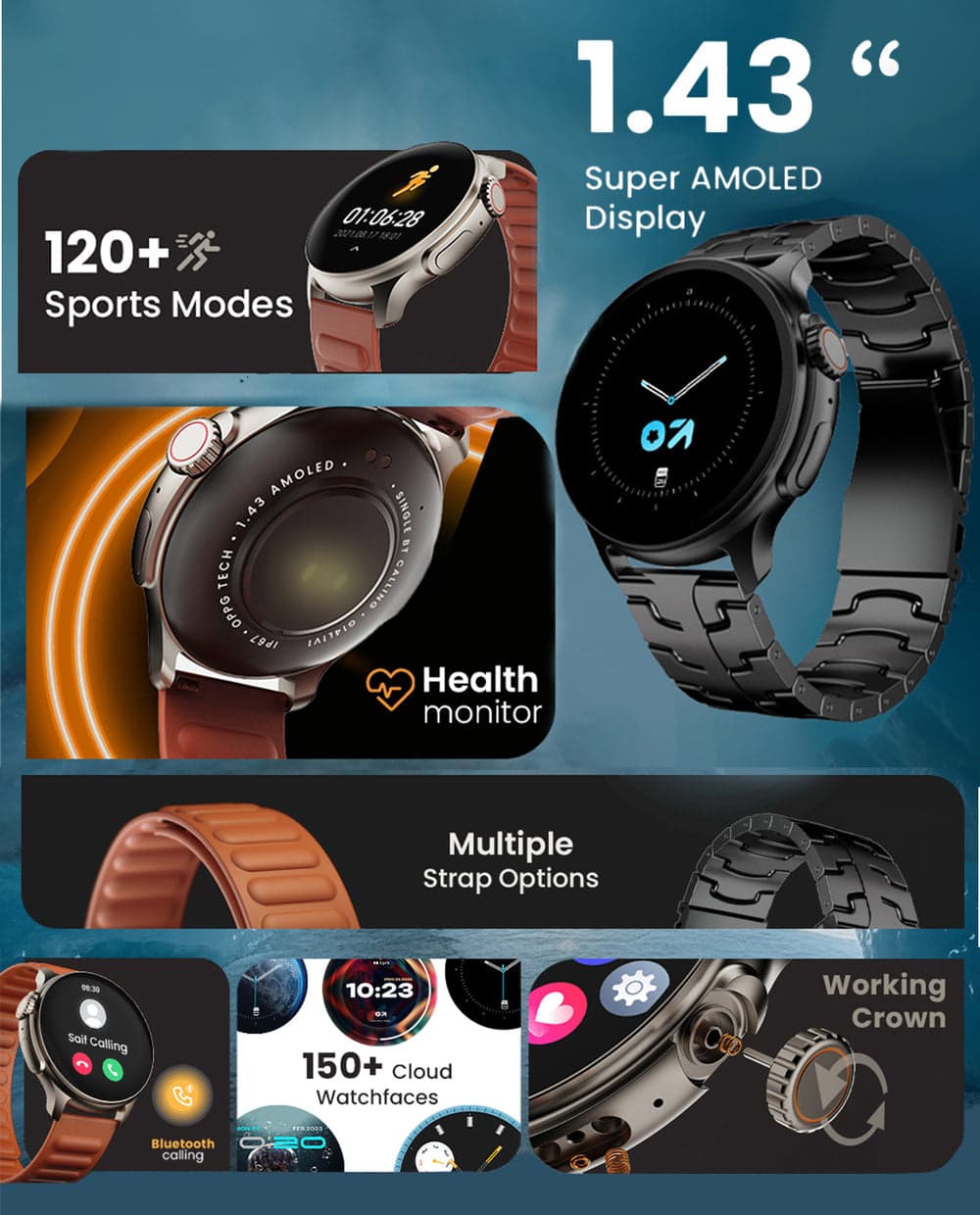 Boult Crown R Pro smartwatch with a 3.63 cm Super AMOLED display thumbnail 3