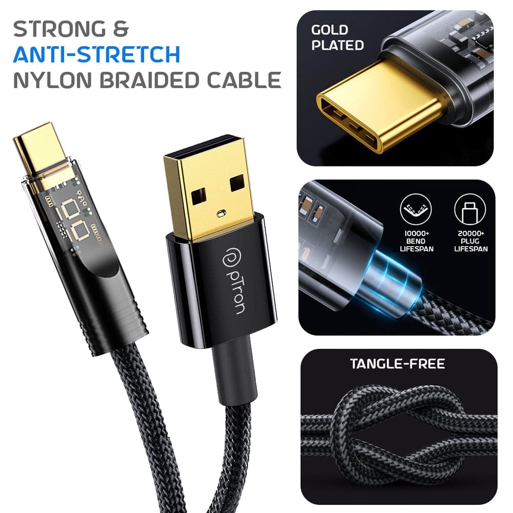 ptron-usb-type-c-cable-6-1-m-unbreakable-nylon-braided-pace thumbnail 4
