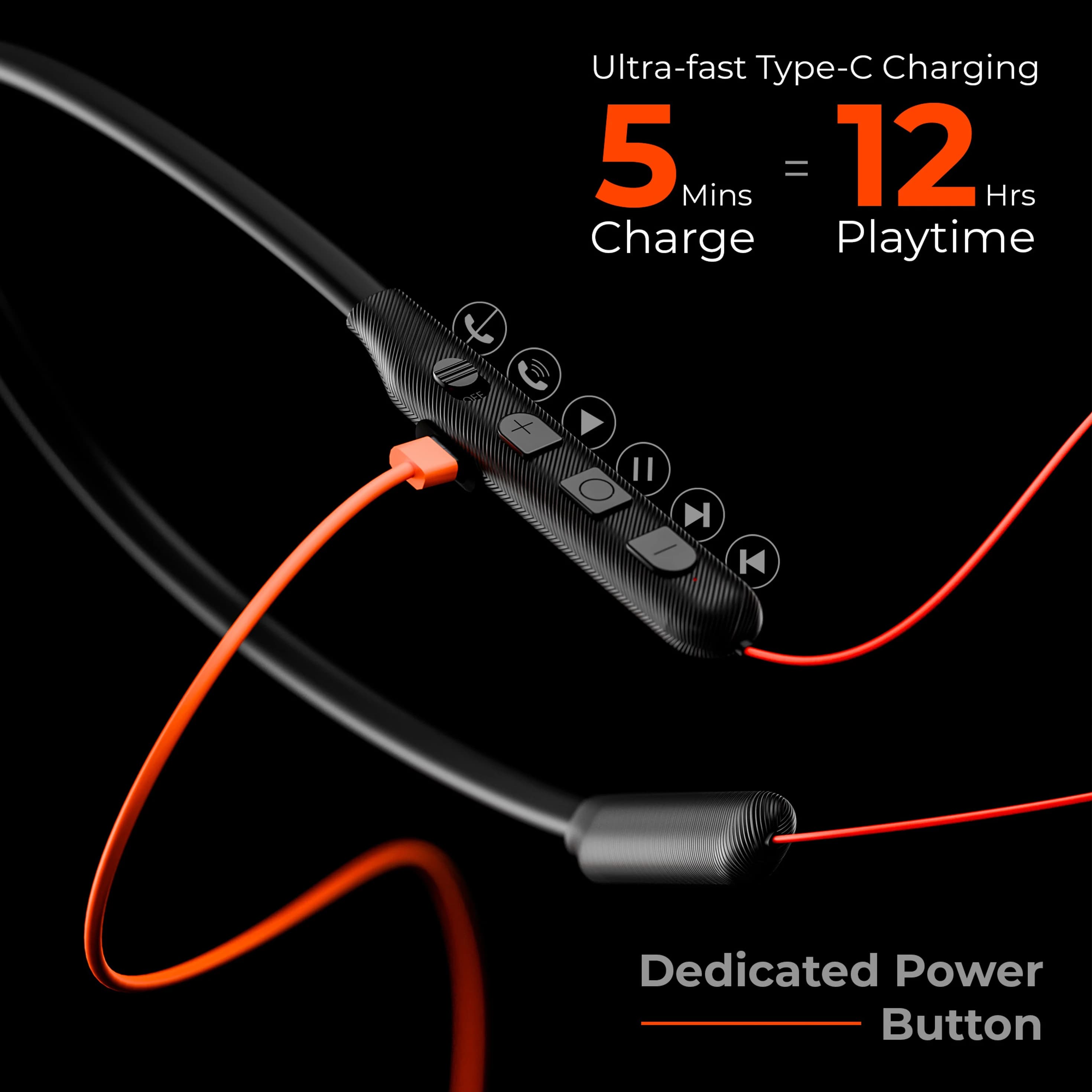 TRIGGR Bassplugs 100 Neckband, Dedicated Power Button, 40H Battery, Dual Pairing, Fast Charge, Ultra-light Weight Bluetooth Headset thumbnail 4