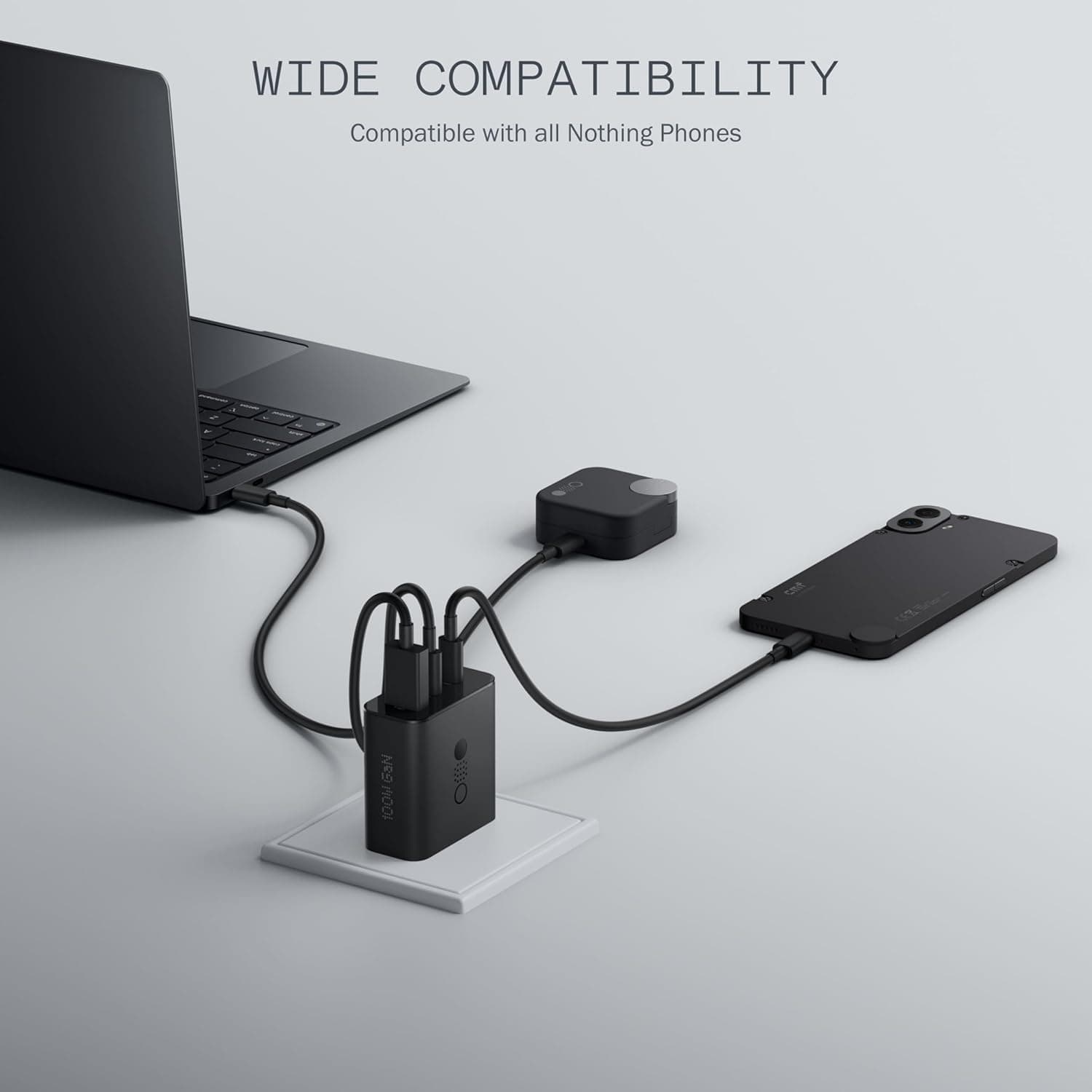 CMF by Nothing 100 W Power GaN 5 A 3 Port Mobile Charger with Detachable Cable (Dark Grey, Cable Included) thumbnail 2