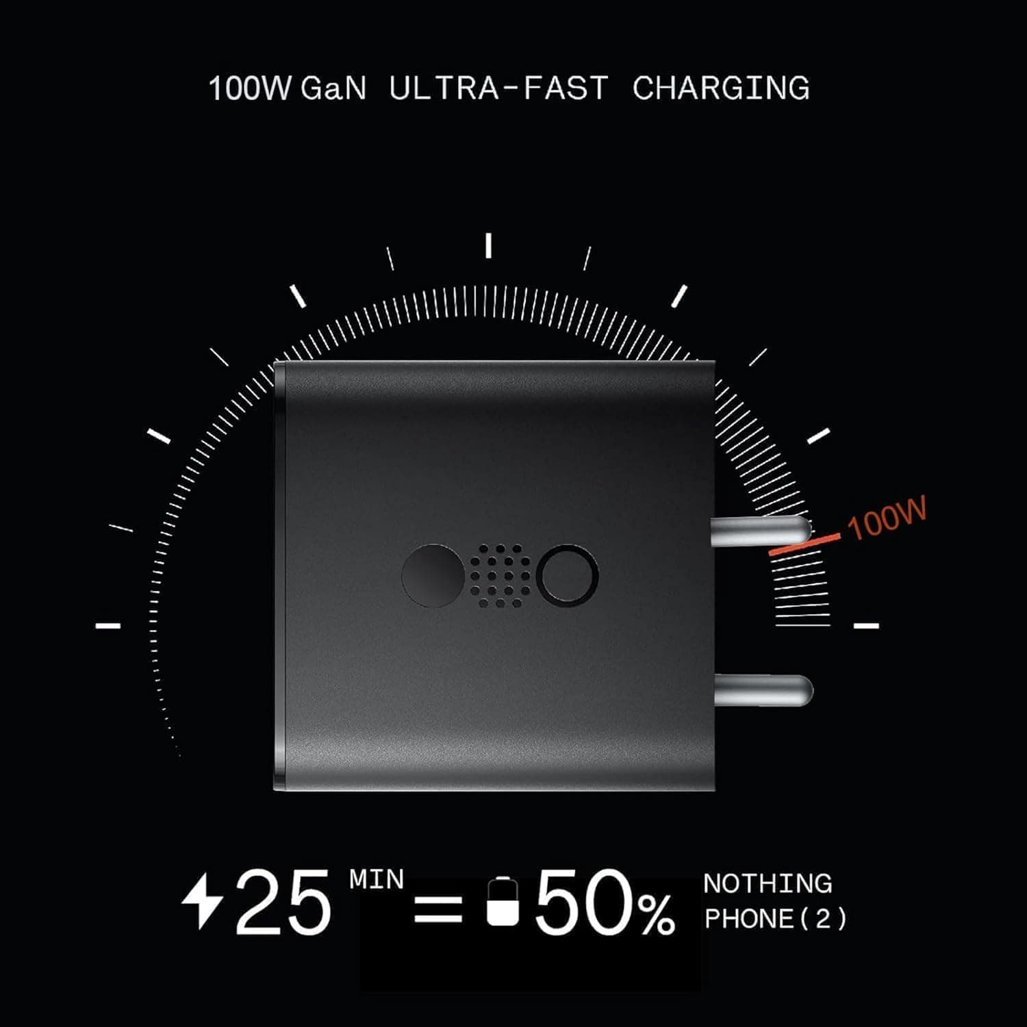 CMF by Nothing 100 W Power GaN 5 A 3 Port Mobile Charger with Detachable Cable (Dark Grey, Cable Included) thumbnail 3