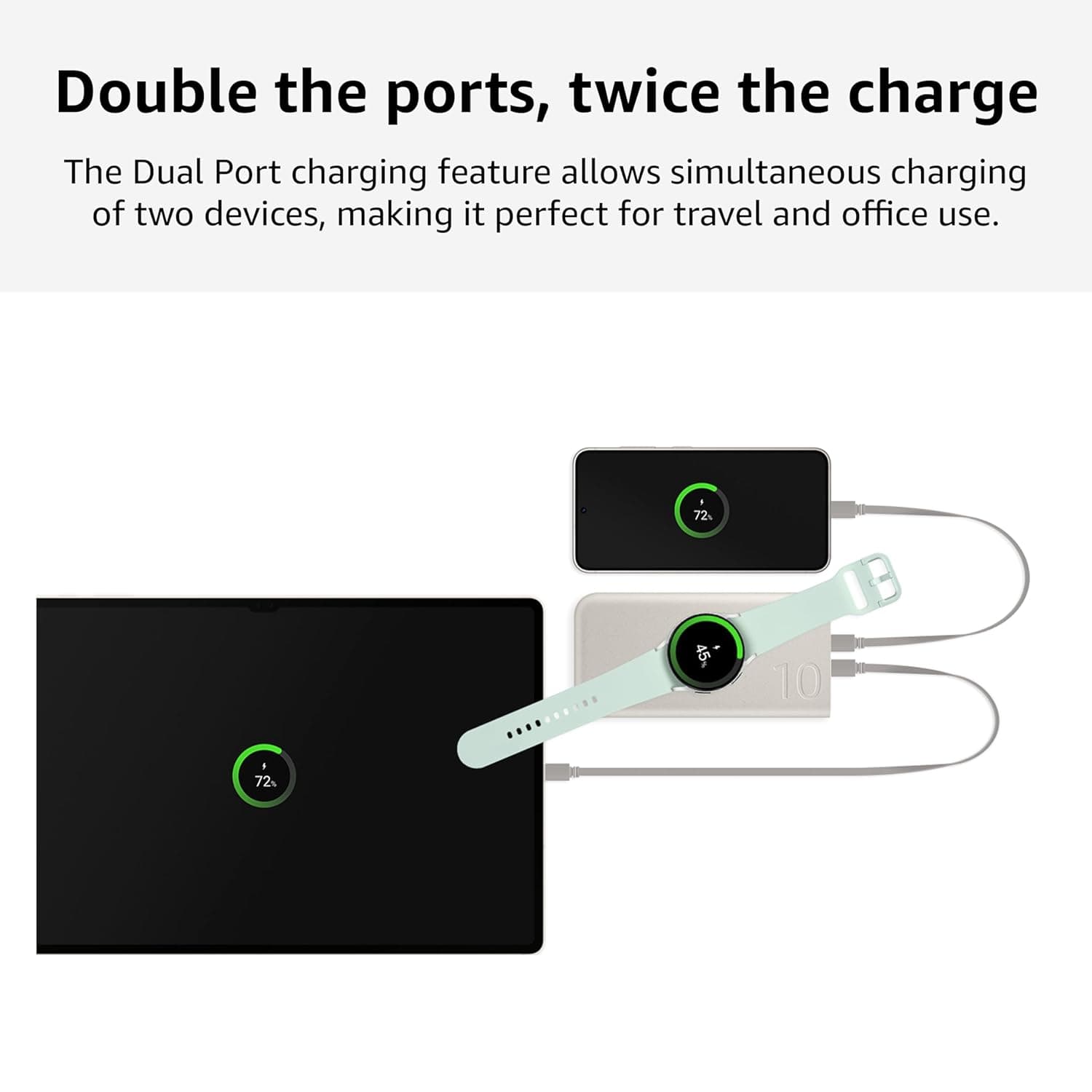 Samsung Galaxy 10000mAh Power Bank, Wireless Battery Pack, Gray thumbnail 2