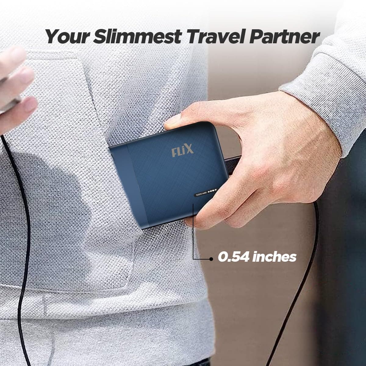 FLiX New Launch PowerXtreme 10,000mAh 12W Slim Power Bank,USB C/Micro USB Input,Dual USB A Output,Compatible with iPhone (Type A to Lightning), Samsung, Google Pixel, Oneplus(Cobalt Blue-P10) thumbnail 4