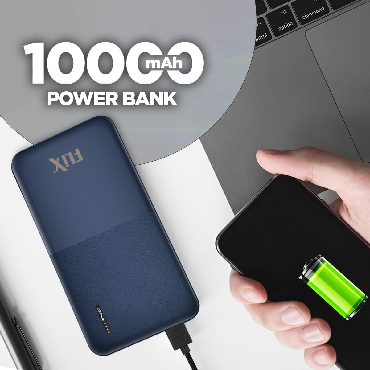 FLiX New Launch PowerXtreme 10,000mAh 12W Slim Power Bank,USB C/Micro USB Input,Dual USB A Output,Compatible with iPhone (Type A to Lightning), Samsung, Google Pixel, Oneplus(Cobalt Blue-P10) thumbnail 5