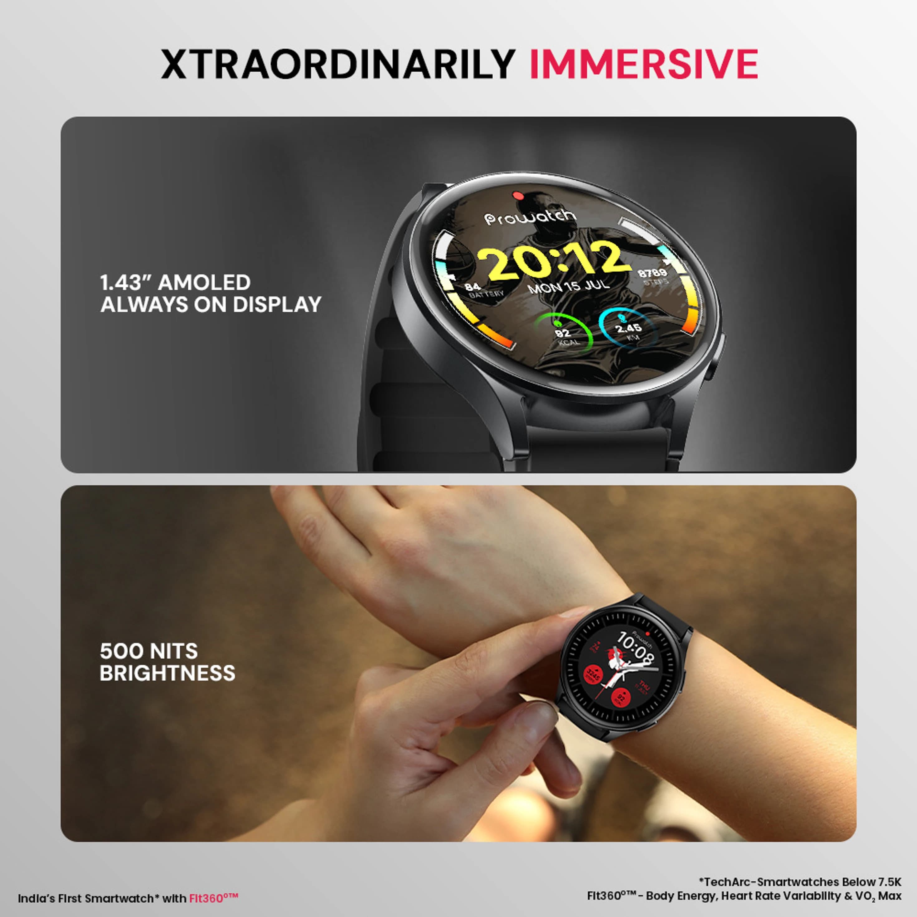 ProWatch X with Enhanced Fitness Features - 1.43" AMOLED AOD Display | Inbuilt GPS, Altimeter, Barometer & Compass | Body Energy Features| Corning Gorilla Glass 3 (Silicone) thumbnail 10