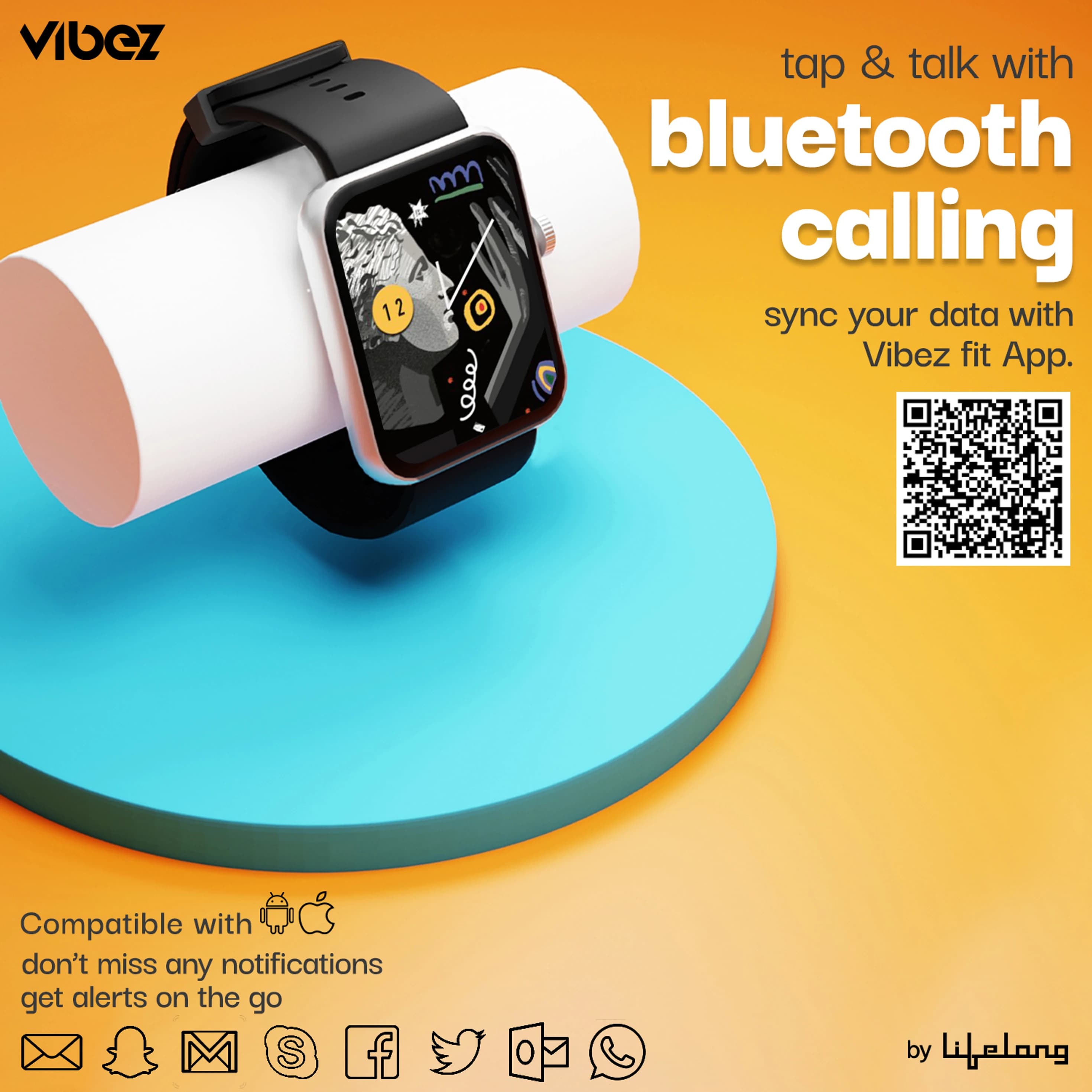 Vibez by Lifelong Muse Smartwatch VBSW2250 with Bluetooth Calling (Silver Dial, Multicolor Strap) thumbnail 3