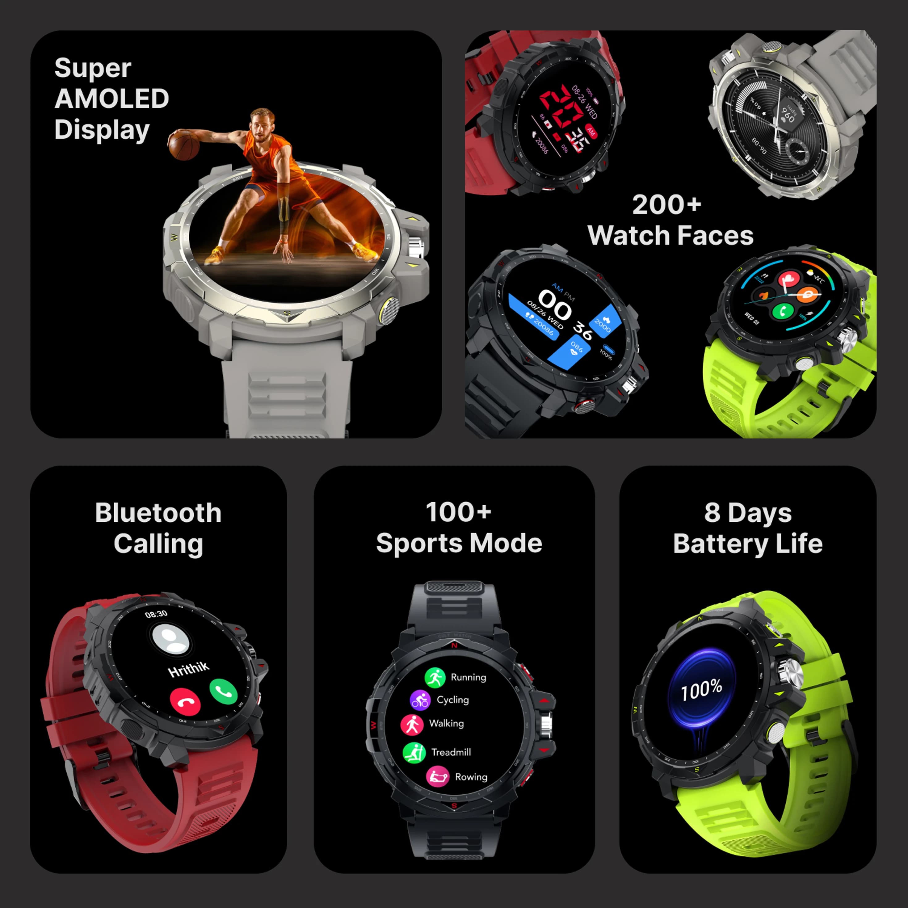Cult Ranger Xr 1.43" AMOLED Outdoor Rugged Smartwatch For Men,850 Nits,Always On Display,Bluetooth Calling thumbnail 2