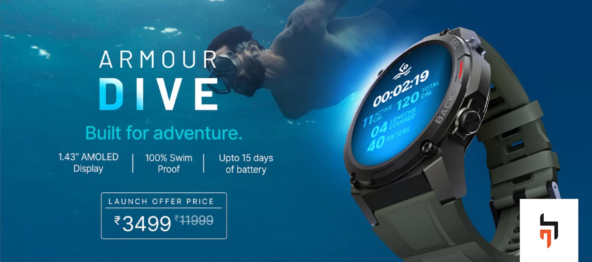 Open-box CrossBeats Armour Dive 1.43" AMOLED Rugged Smartwatch