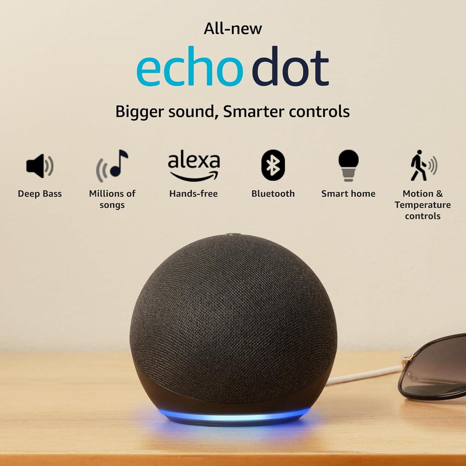 Open-box Amazon Echo Dot (5th Gen) | Smart speaker with Bigger sound, Motion Detection, Temperature Sensor, Alexa and Bluetooth