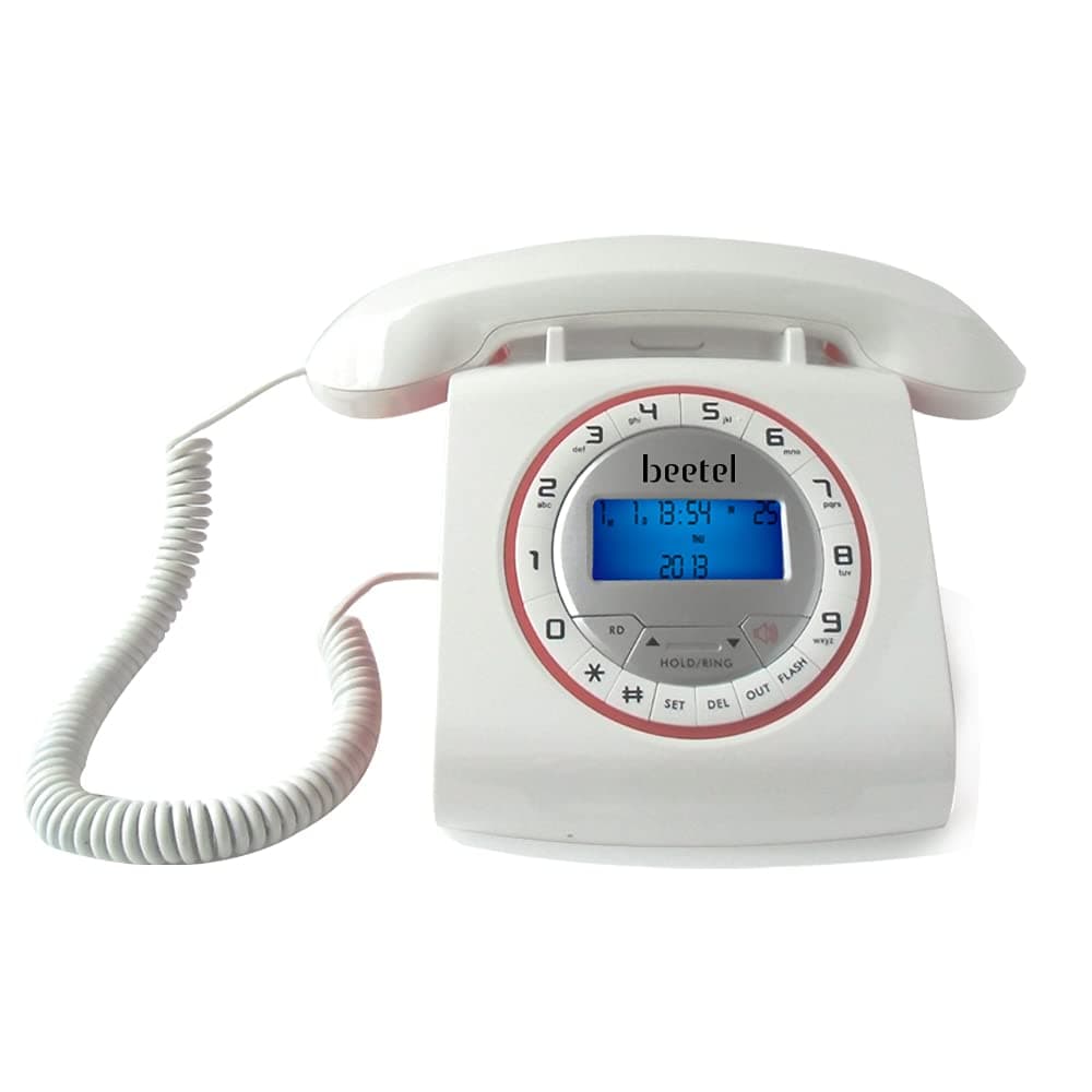 Open-box Beetel M73 Caller ID Corded Landline Phone with 16 Digit LCD Display, Retro Design, Alphanumeric Keypad, 2-Way Speaker Phone, Adjustable Ringing (Whit
