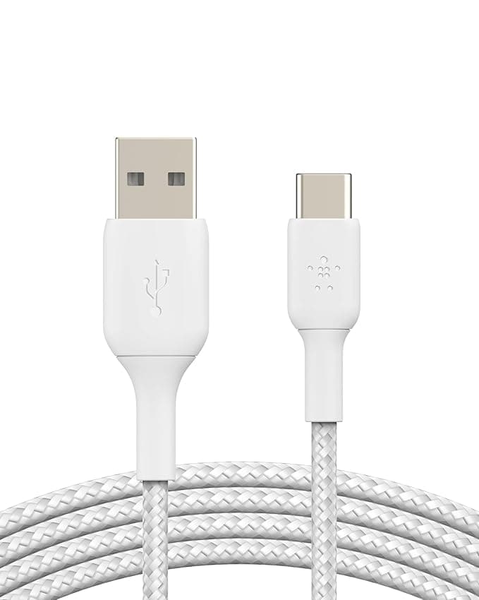 Open-box Belkin USB C to USB-A 2.0, Type C cable Tough Unbreakable Braided Nylon material 3.3 feet (1 meter) for Tablet, White, USB-IF Certified, Supports Fast