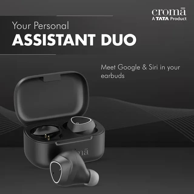 Open-box Croma TWS Earbuds with Noise Isolation (Sweat Resistant, 15 Hours Playback, Black)