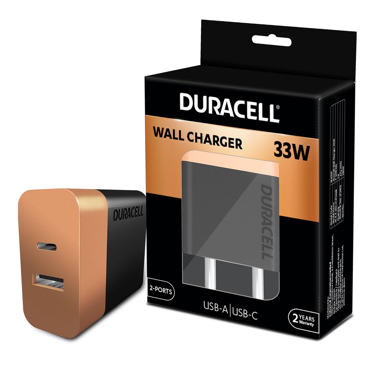 Open-box Duracell 33 Watts Fast Wall Charger Adapter, Dual Port, USB A, PD, Fast Mobile Charger Compatible with iPhone,Google, iPad, Samsung, Note, Redmi, Mi,