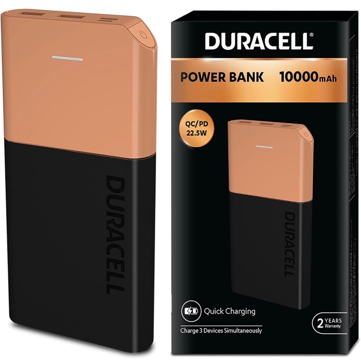 Open-box Duracell Power Bank 10000 mAh, Portable Charger, USB C/Micro USB Input, USB A/USB C Output, Fast Charge Technology, 22.5W Power Delivery for Smartphon