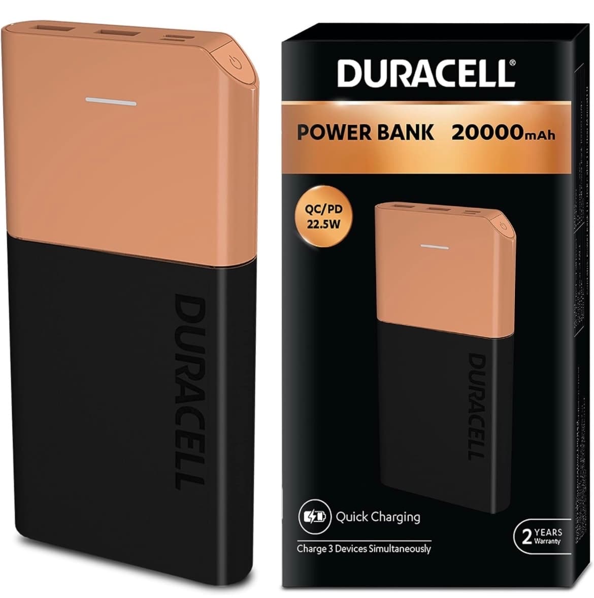 Open-box Duracell Power Bank 20000 mAh, Portable Charger, USB C/Micro USB Input, USB A/USB C Output, Fast Charge Technology, 22.5W Power Delivery for Smartphon