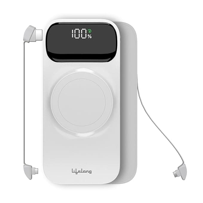 Open-box Lifelong ChargeMate 10000 mAh 22.5 W Wireless with MagSafe Slim Pocket Size Power Bank (White, Lithium Polymer, Fast Charging, Quick Charge 3.0