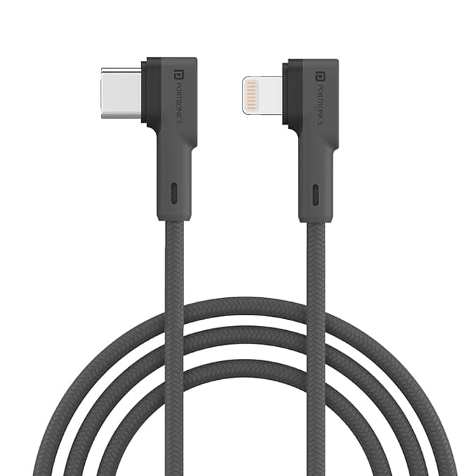 Open-box Portronics Konnect L 20W PD Quick Charge Type-C to 8-Pin USB Mobile Charging Cable, 1.2M, Tangle Resistant, Fast Data Sync(Grey)