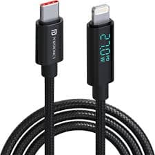 Open-box Portronics Konnect View 3A 27W Futuristic Type C to 8 Pin Unbreakable Nylon Braided Fast Charging Cable with Real Time Monitoring Led Display
