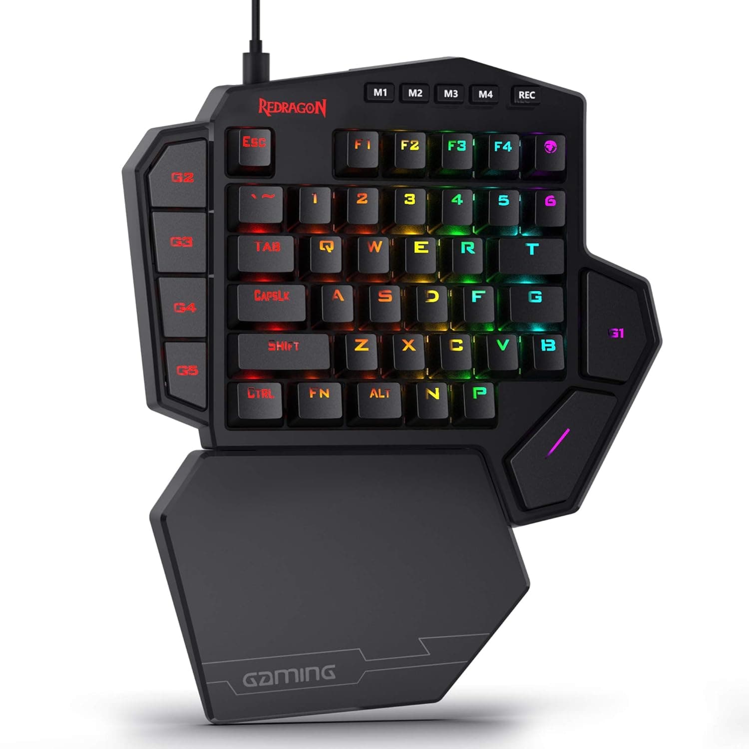 Open-box Redragon Store K585 DITI Wired, USB 2.0 One-Handed RGB Mechanical Gaming Keyboard with Brown Switches, Type-C Professional Gaming Keypad with 7 Onboard Macro Keys, Detachable Wrist Rest, 42 Keys