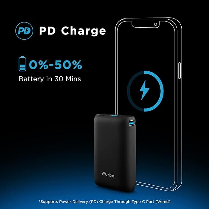 Open-box URBN 10000 mAh Nano Power Bank | 20W Fast Charging | Smallest Power Bank | Made with EV Batteries | Type C PD