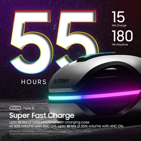 numBer Super Buds 999 ANC Truly Wireless (Steel Black) in Ear Earbuds with 40db Active Noise Cancellation